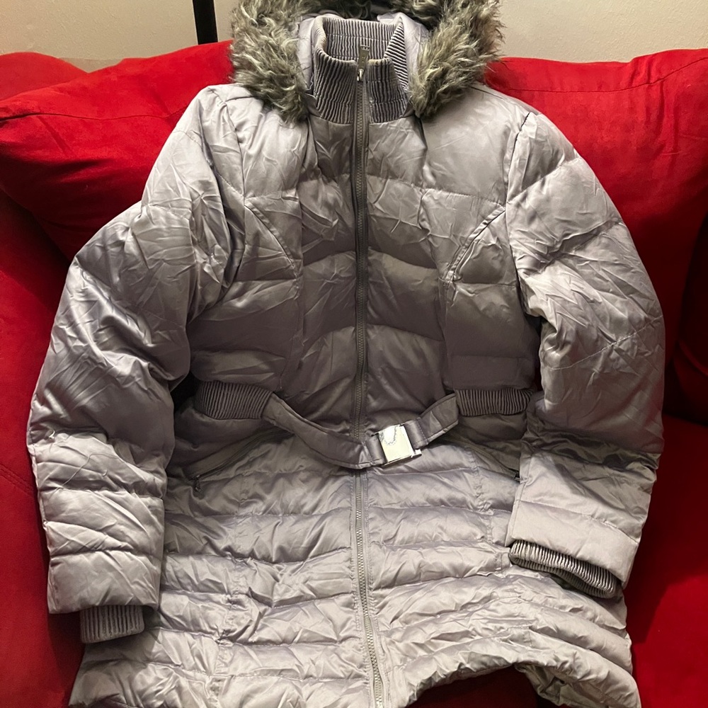 DKNY silver/gray Puffer coat L